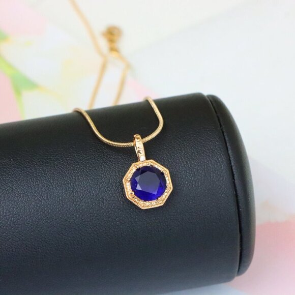 "Royal Purple Gemstone Pendant in Gold Octagon Frame, XPPT1390 - Picture 3 of 13